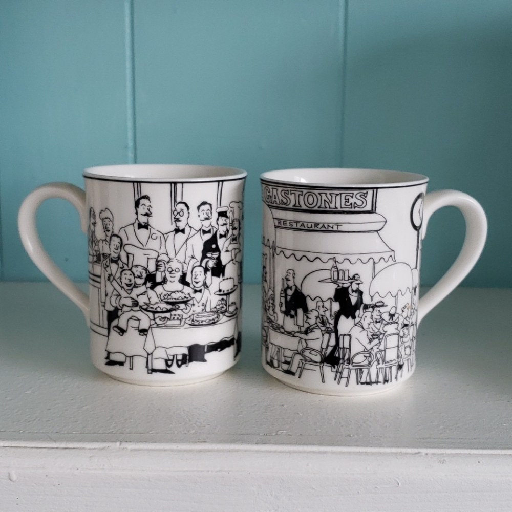 Epoch Black and White Gastonies Restaurant Mugs